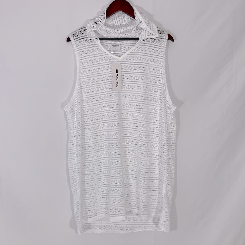 New! 88Madison Swim Cover-up White Hooded Top See Through Eyelet Plus Sz S